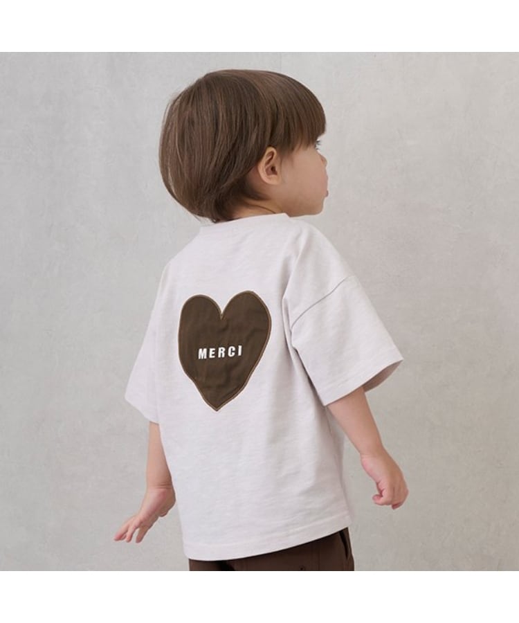 プティマイン(petit main)の【防汚加工】背中ハート半袖Tシャツ ライトグレー(111)