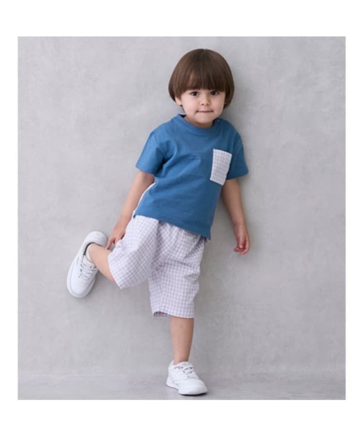 プティマイン(petit main)のギンガムポケット半袖Tシャツ1