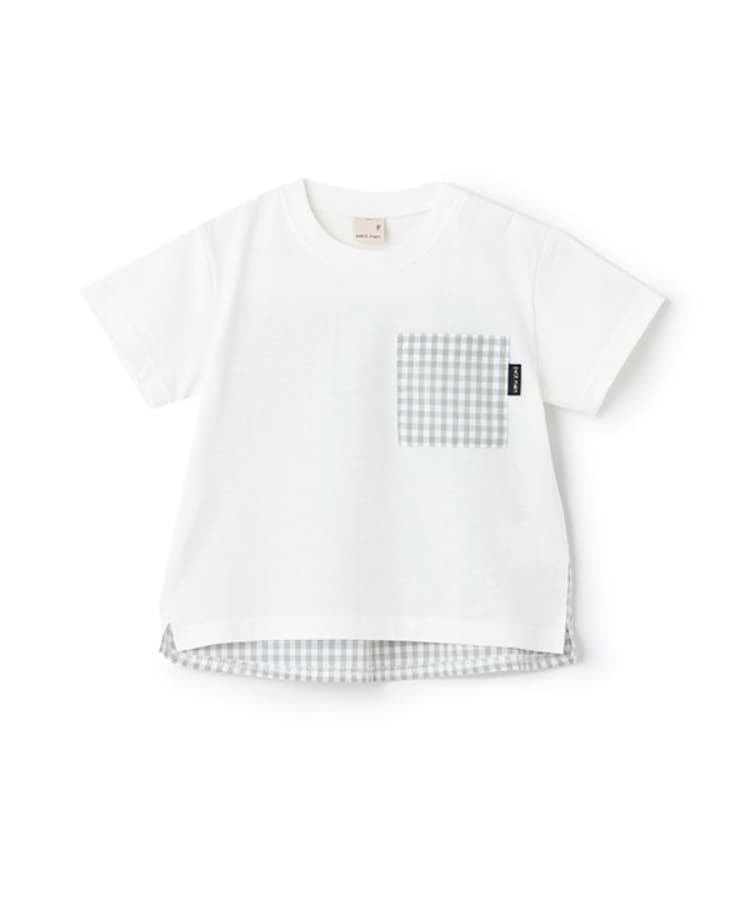 プティマイン(petit main)のギンガムポケット半袖Tシャツ オフホワイト(003)