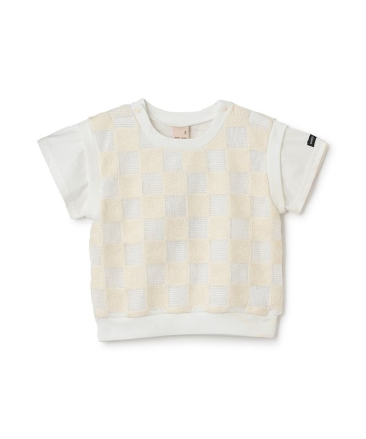 プティマイン(petit main)のスクエア刺しゅうドッキング半袖Tシャツ4