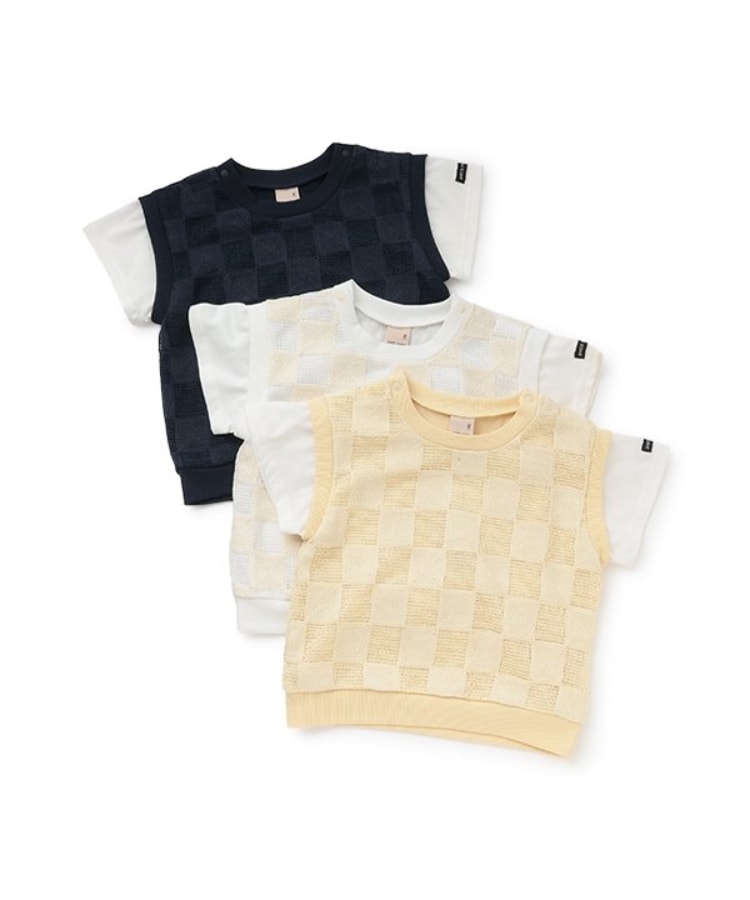 プティマイン(petit main)のスクエア刺しゅうドッキング半袖Tシャツ12
