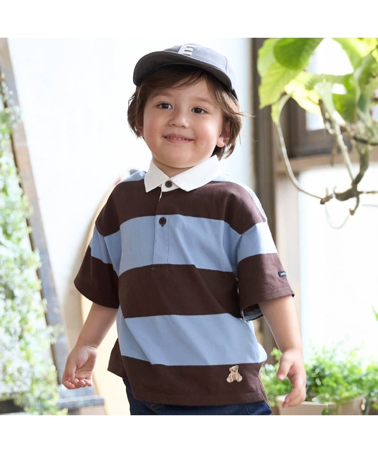 プティマイン(petit main)の【リンク】半袖ラガーTシャツ(キッズ) ブルー(091)