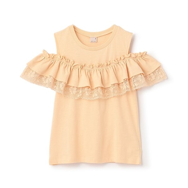 プティマイン(petit main)の【接触冷感/リンク】オフショルレースT Ｔシャツ