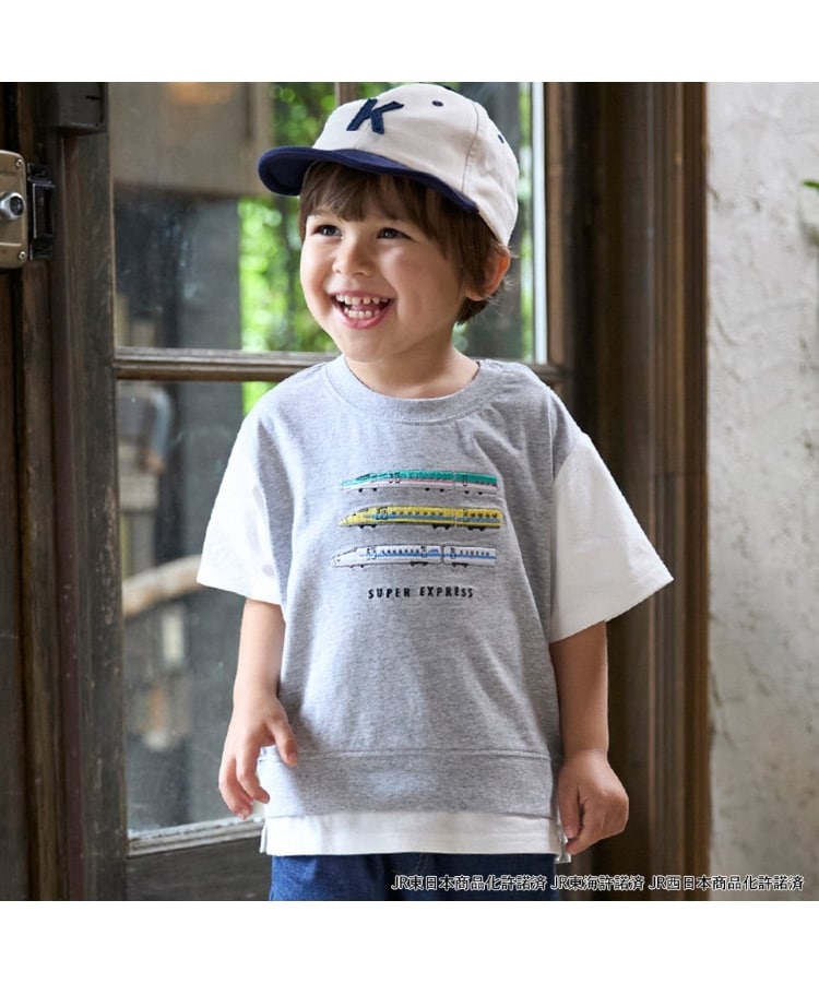プティマイン(petit main)の【新幹線】袖配色半袖Tシャツ グレー(112)