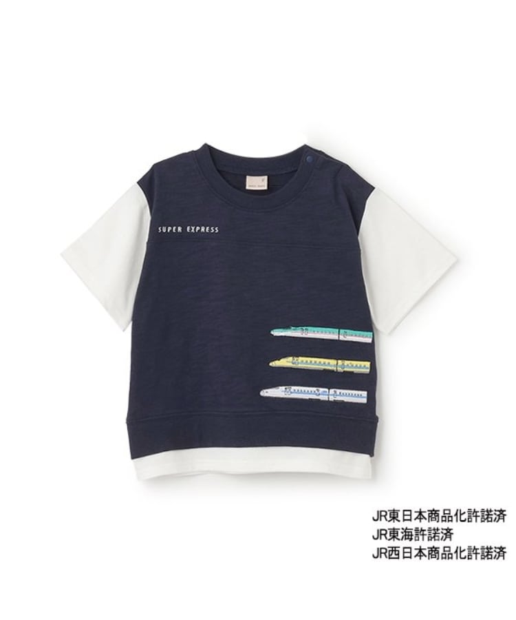 プティマイン(petit main)の【新幹線】袖配色半袖Tシャツ ネイビー(094)