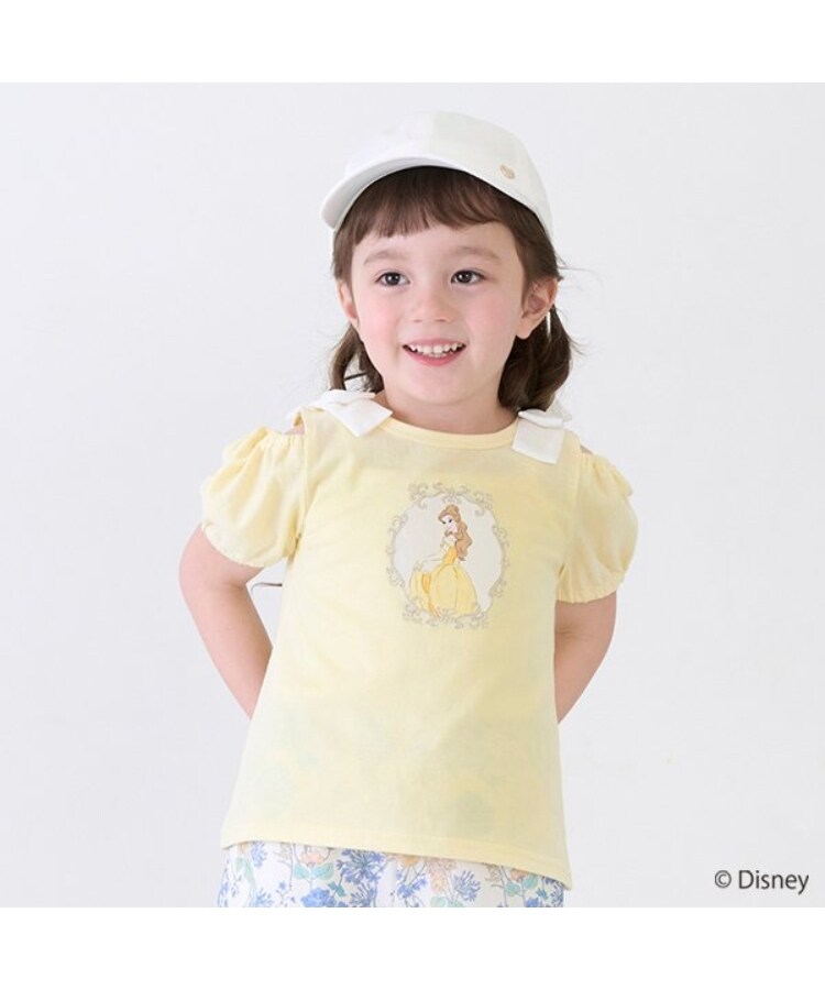 プティマイン(petit main)の【Disney】2way肩リボンTシャツ イエロー(031)