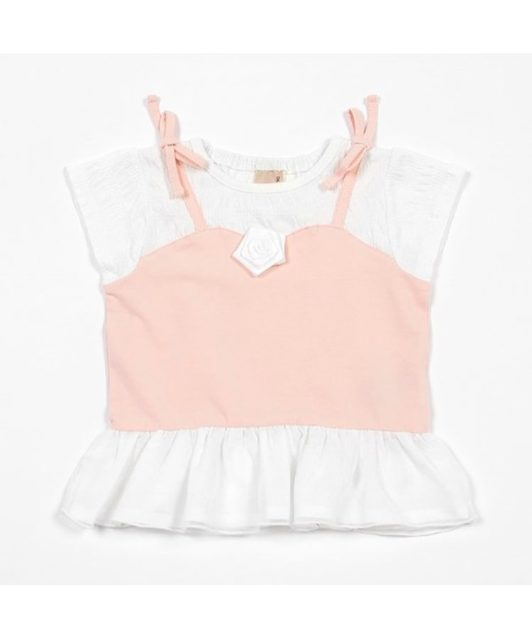 プティマイン(petit main)のローズビスチェペプラムTシャツ ライトピンク(070)