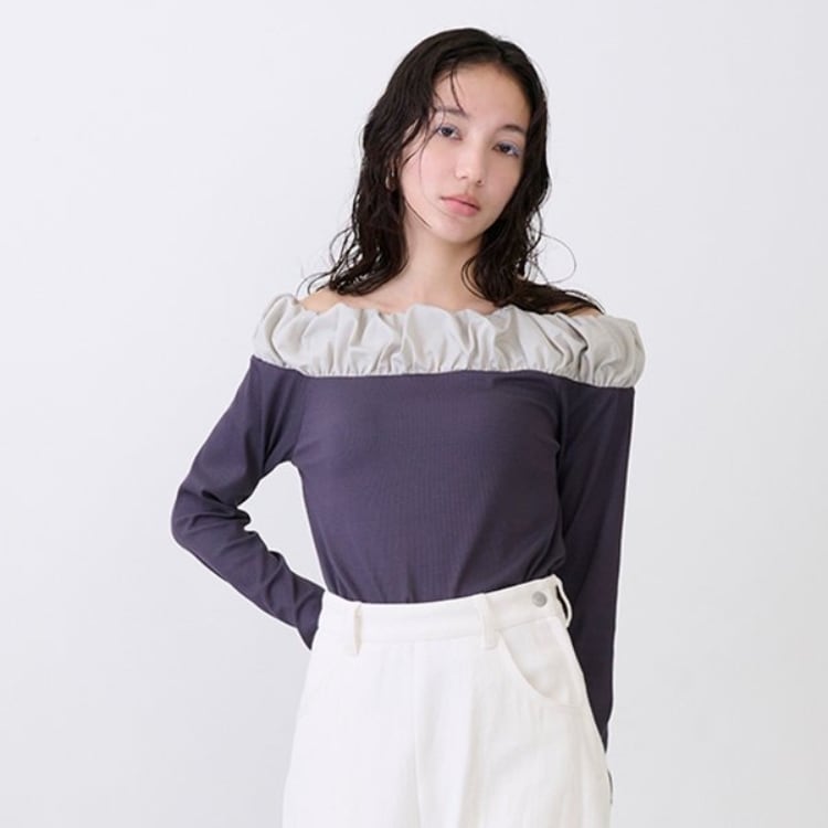 プティマイン リアン(petit main LIEN)の【LADIES】バルーン衿ロンT Ｔシャツ