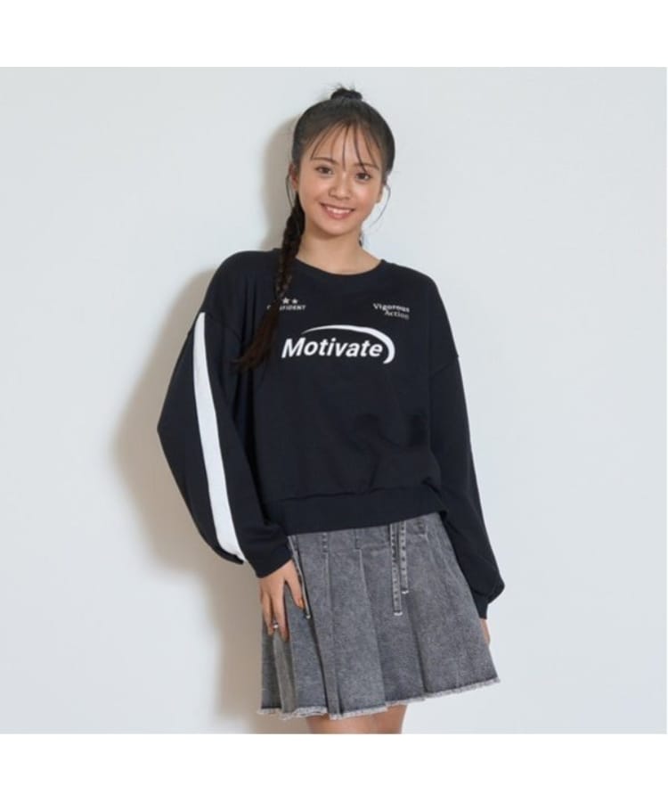 ラブトキシック・エル ティー エックス シー(Lovetoxic LTXC)の【LTXC】裏起毛ラインクロップドトレーナー ブラック(219)