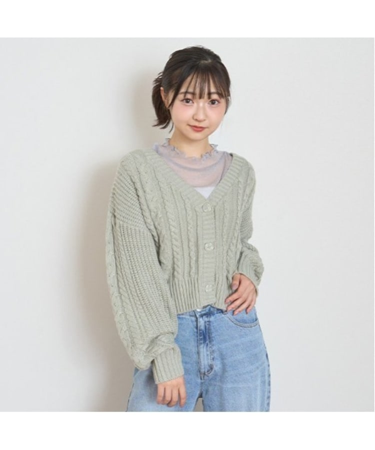 ラブトキシック・エル ティー エックス シー(Lovetoxic LTXC)の【洗える】ケーブルニットカーディガン ライトグリーン(120)