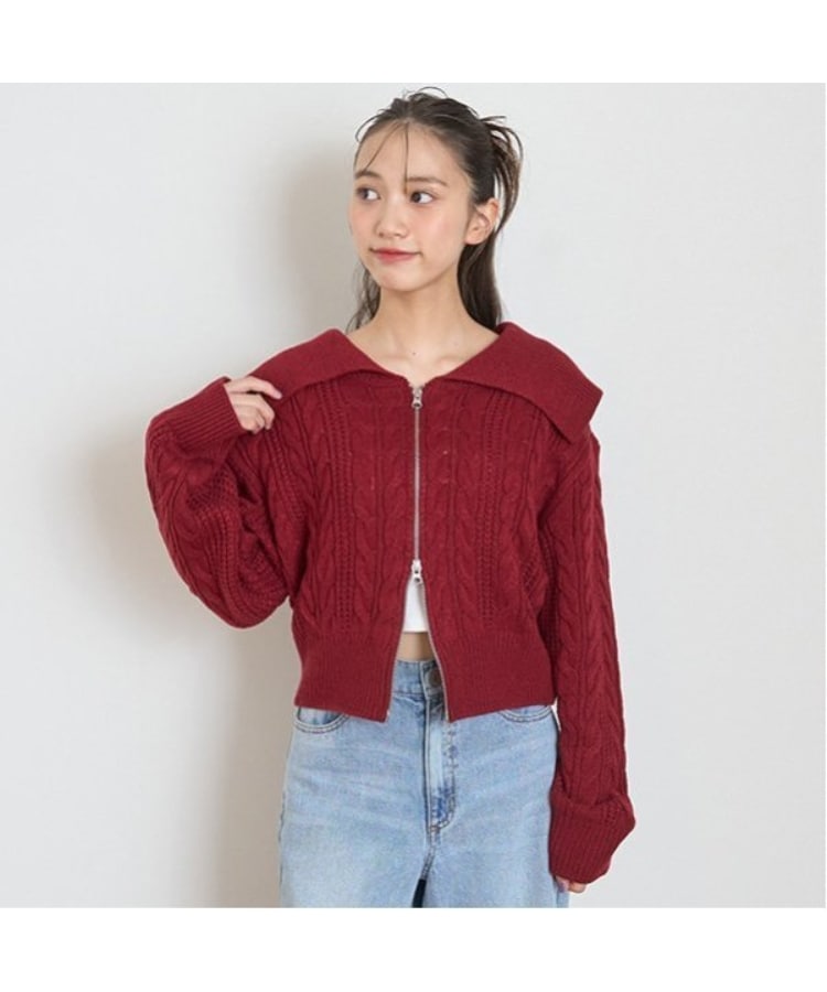 ラブトキシック・エル ティー エックス シー(Lovetoxic LTXC)の【洗える】ケーブルニットZIPカーデ ボルドー(164)
