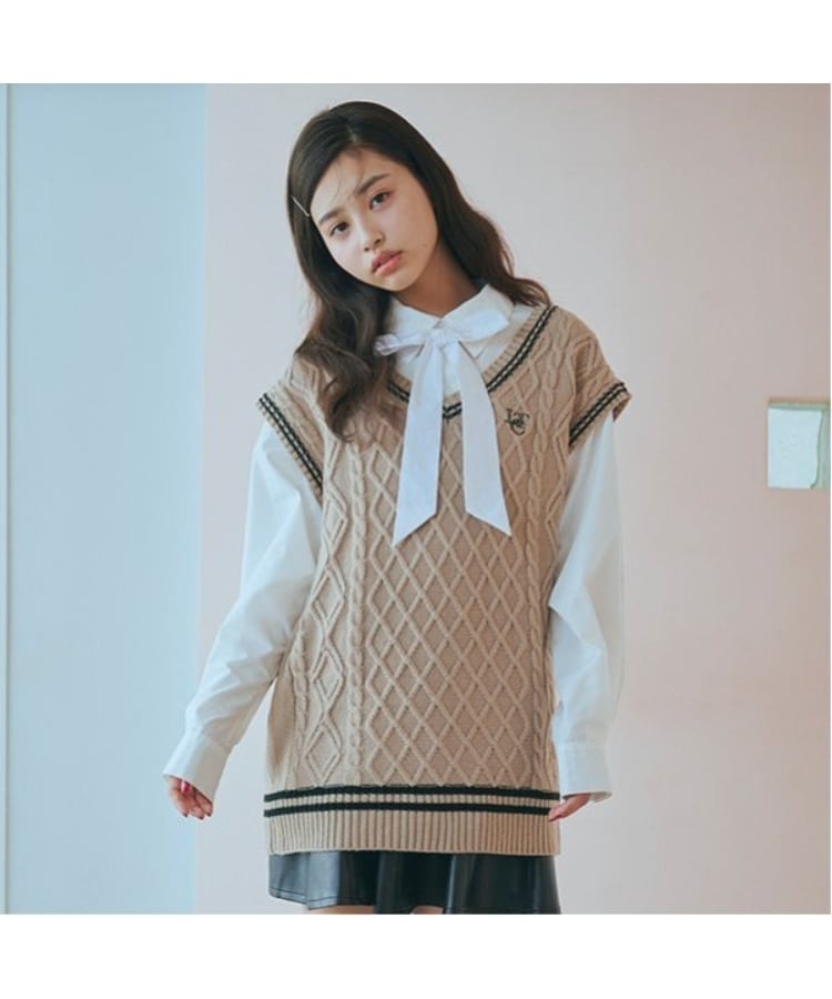 ラブトキシック・エル ティー エックス シー(Lovetoxic LTXC)の【洗える】ルーズニットベスト ベージュ(052)