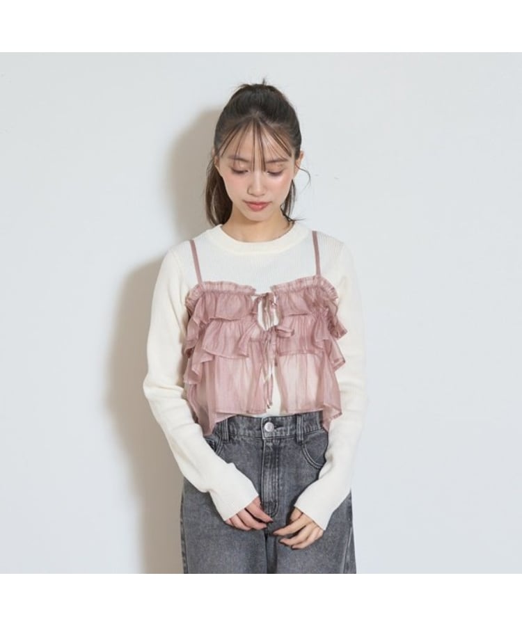 ラブトキシック・エル ティー エックス シー(Lovetoxic LTXC)のキャミつきリブニットSET ピンク(071)