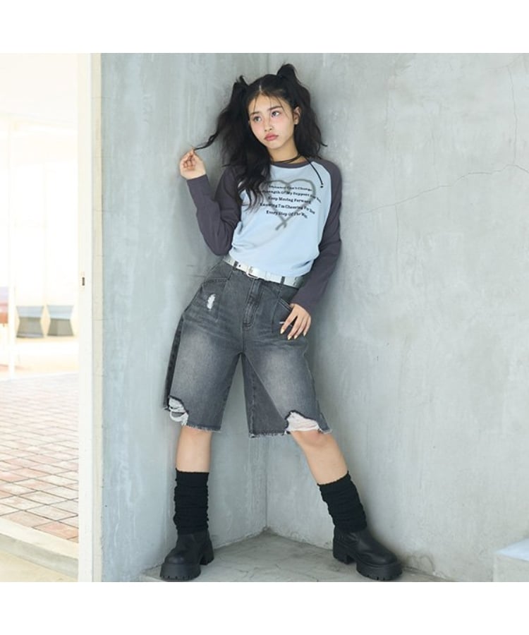 ラブトキシック・エル ティー エックス シー(Lovetoxic LTXC)の【LTXC】タックハーフデニムパンツ グレー(012)