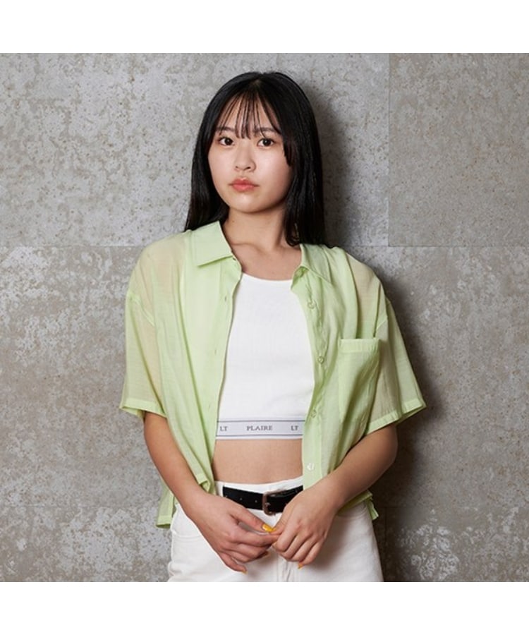 ラブトキシック・エル ティー エックス シー(Lovetoxic LTXC)のインナーつき半袖シアーシャツ ライトグリーン(120)