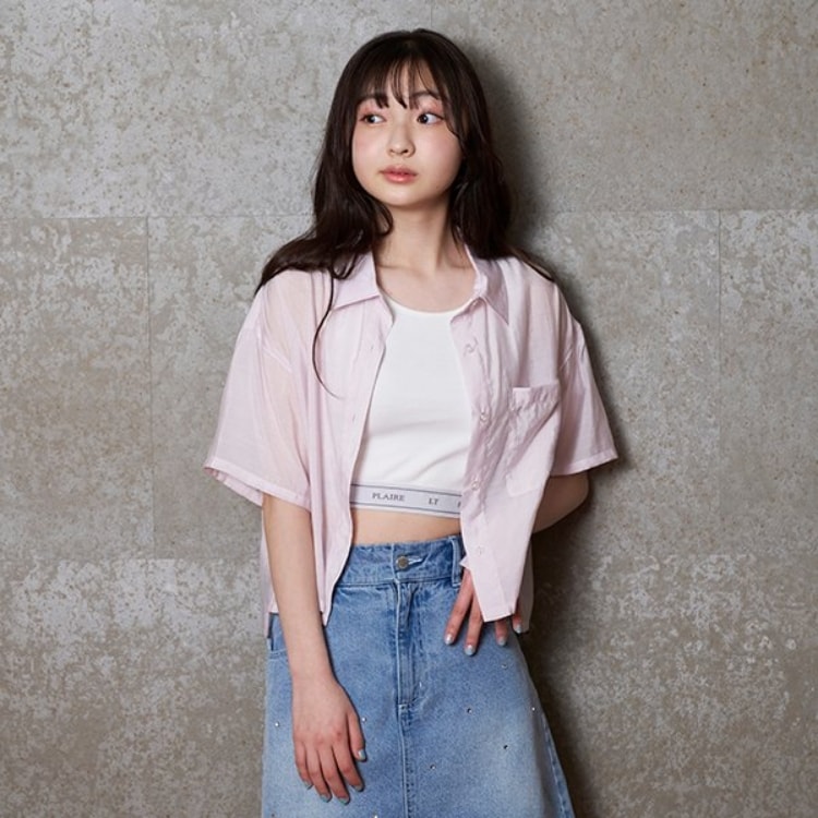 ラブトキシック・エル ティー エックス シー(Lovetoxic LTXC)のインナーつき半袖シアーシャツ シャツ・ブラウス