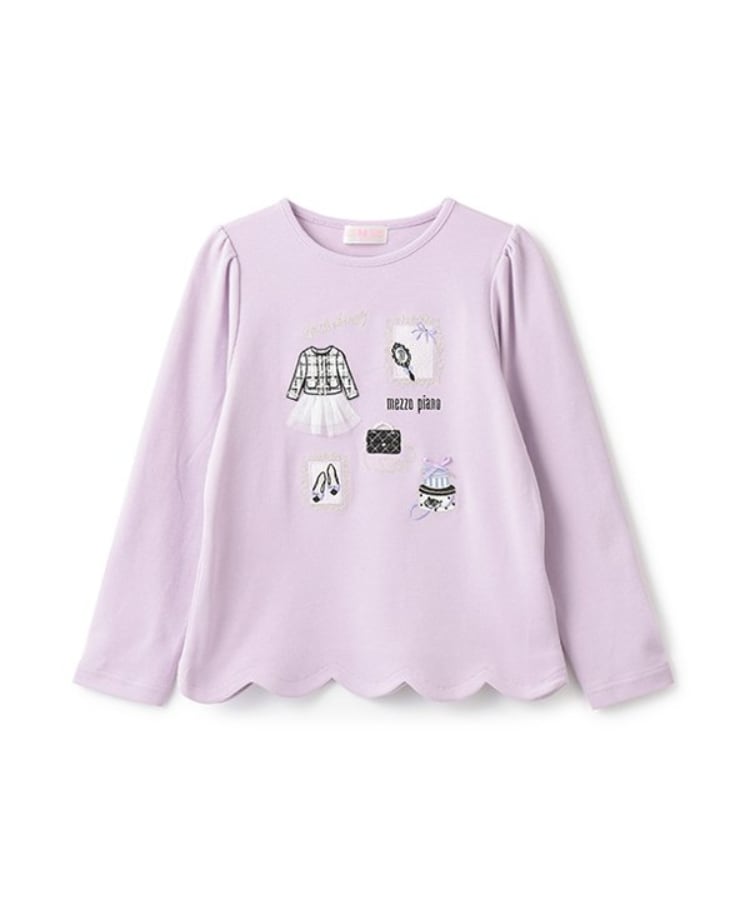 メゾピアノ(mezzo piano)の【人気商品再入荷】【直営店で取り扱い無し】フレームモチーフ　裾スカラップ　長袖Ｔシャツ ラベンダー(080)