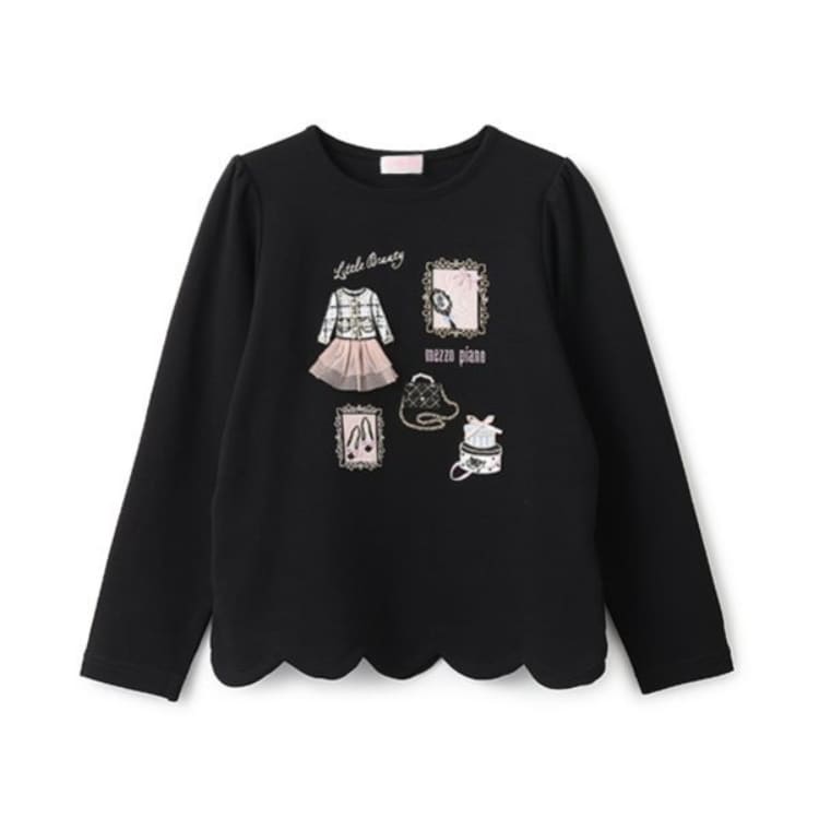 メゾピアノ(mezzo piano)の【人気商品再入荷】【直営店で取り扱い無し】フレームモチーフ　裾スカラップ　長袖Ｔシャツ Ｔシャツ