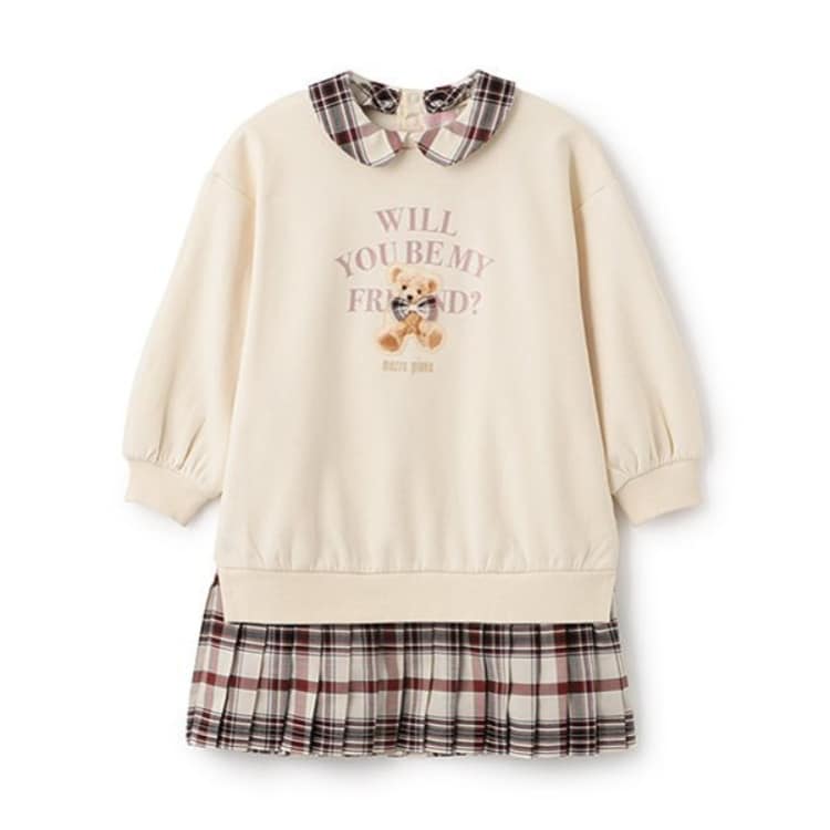 ☆裾プリーツ 衿つきドッキングカットワンピース(ミドル ☆裾プリーツ 衿つきドッキングカットワンピース(ミドル