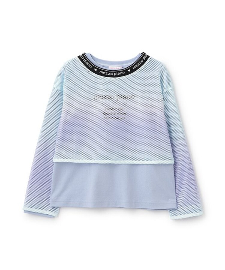メゾピアノ(mezzo piano)のグラデーションメッシュ＆肩開き長袖Tシャツセット ブルー(091)