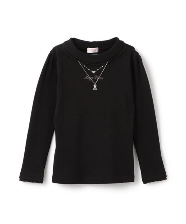 メゾピアノ(mezzo piano)のネックレス＆刺しゅう　テレコ　長袖Tシャツ ブラック(219)