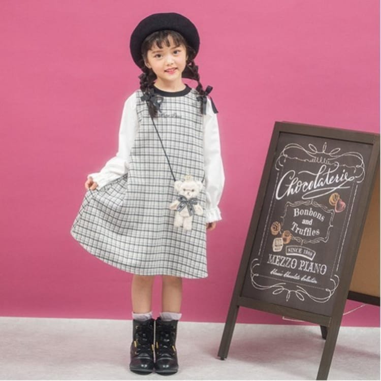 くまポシェット カットジャガードチェックワンピース(ミドル くまポシェット カットジャガードチェックワンピース(ミドル
