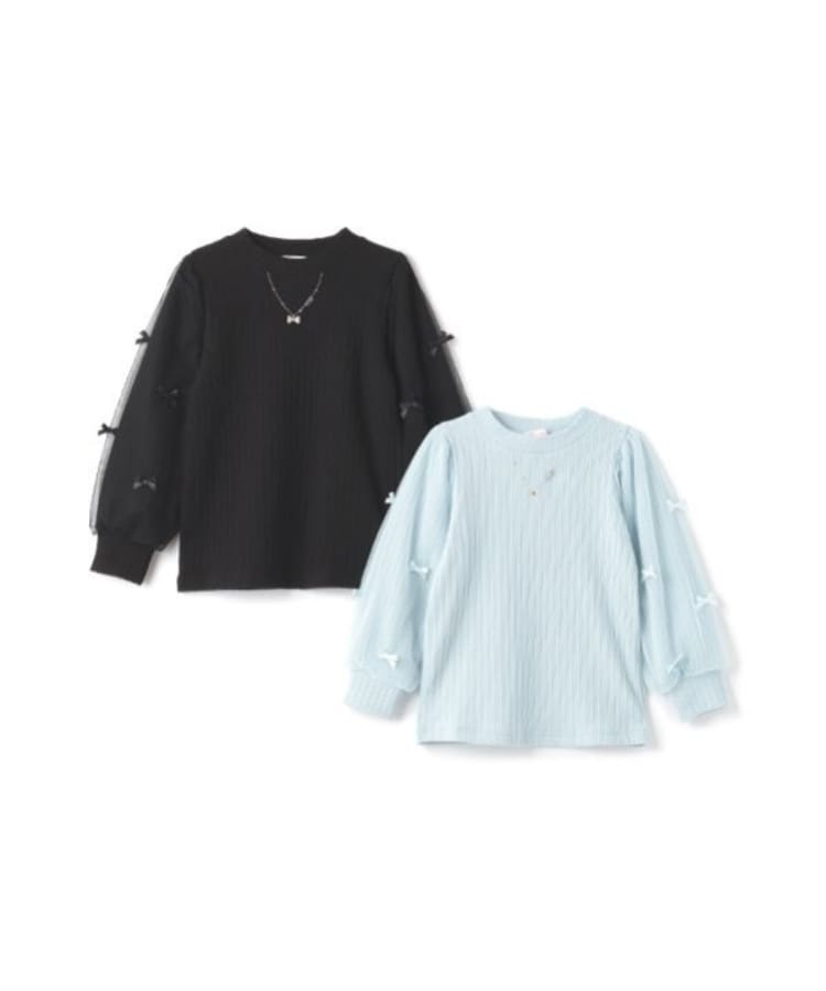 メゾピアノ(mezzo piano)のネックレス刺しゅう 袖チュール プチハイネック長袖Tシャツ7