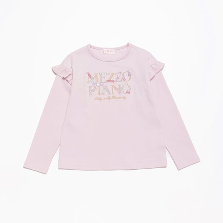 メゾピアノ(mezzo piano)の【人気商品再入荷】【直営店で取り扱い無し】キャンディロゴ　肩フリル長袖Ｔシャツ Ｔシャツ