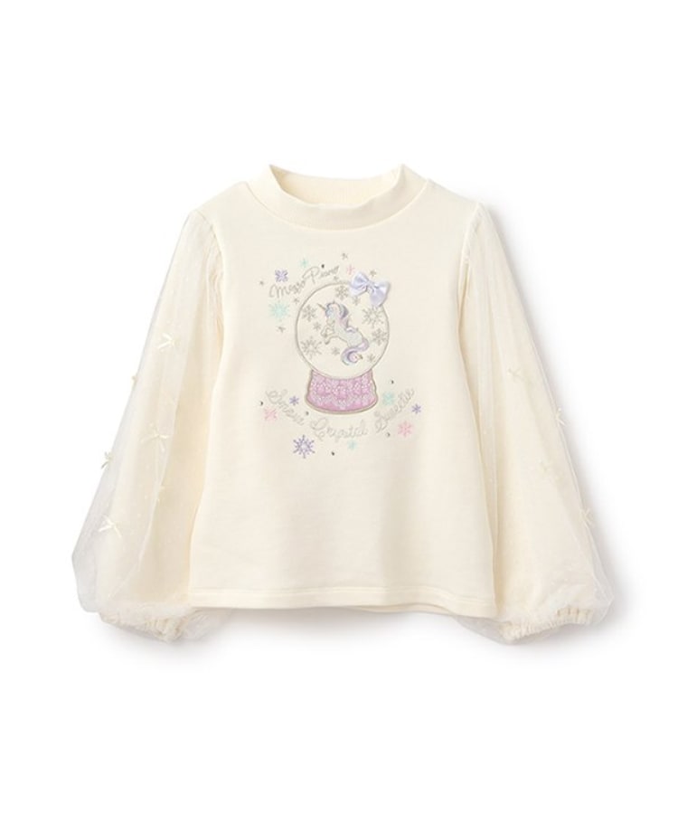 メゾピアノ(mezzo piano)の【人気商品再入荷】【直営店で取り扱い無し】袖チュール　ユニコーントレーナー アイボリー(104)