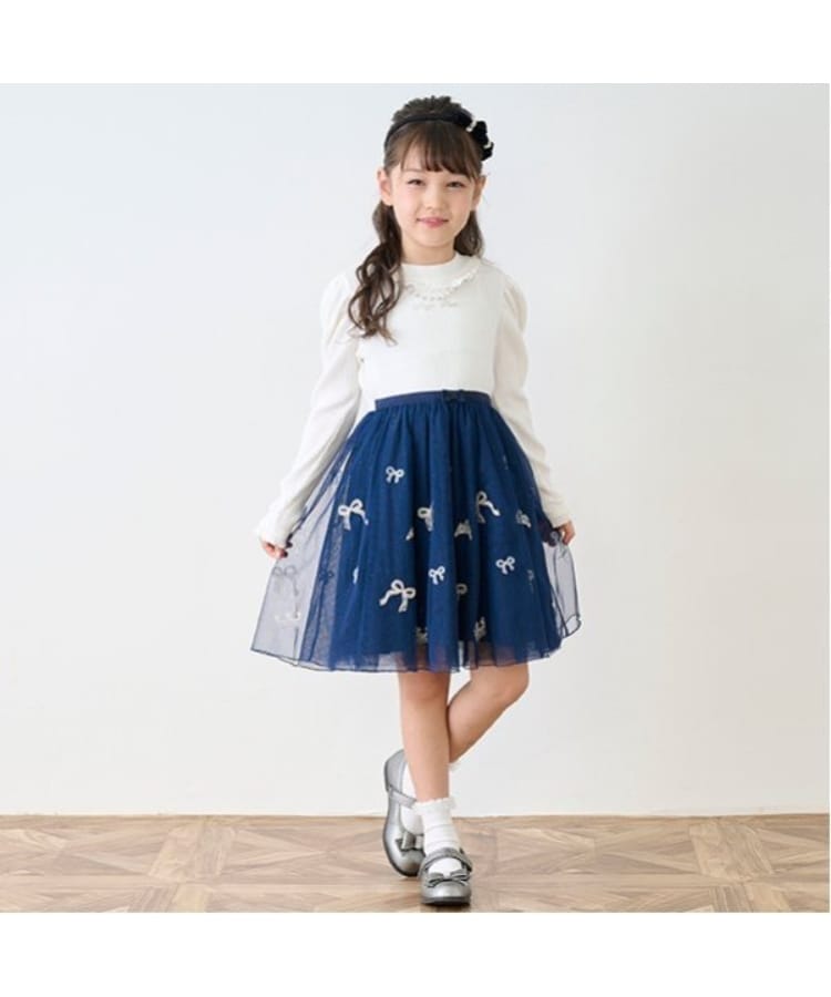チュール刺しゅう ドッキングワンピース(ミドルワンピース チュール刺しゅう ドッキングワンピース(ミドルワンピース