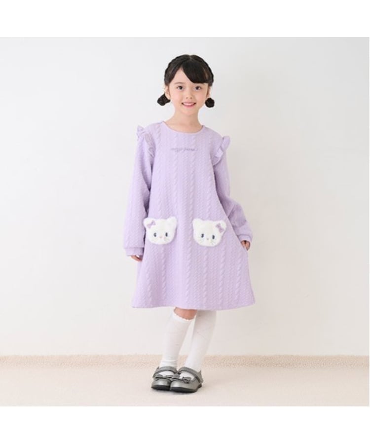 どうぶつアップリケ ジャガードワンピース(ミドルワンピース どうぶつアップリケ ジャガードワンピース(ミドルワンピース