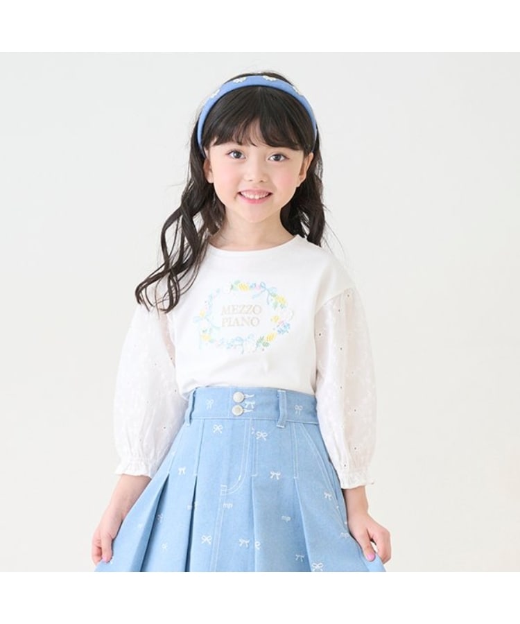 メゾピアノ(mezzo piano)のフラワーリース　7分袖Tシャツ オフホワイト(003)