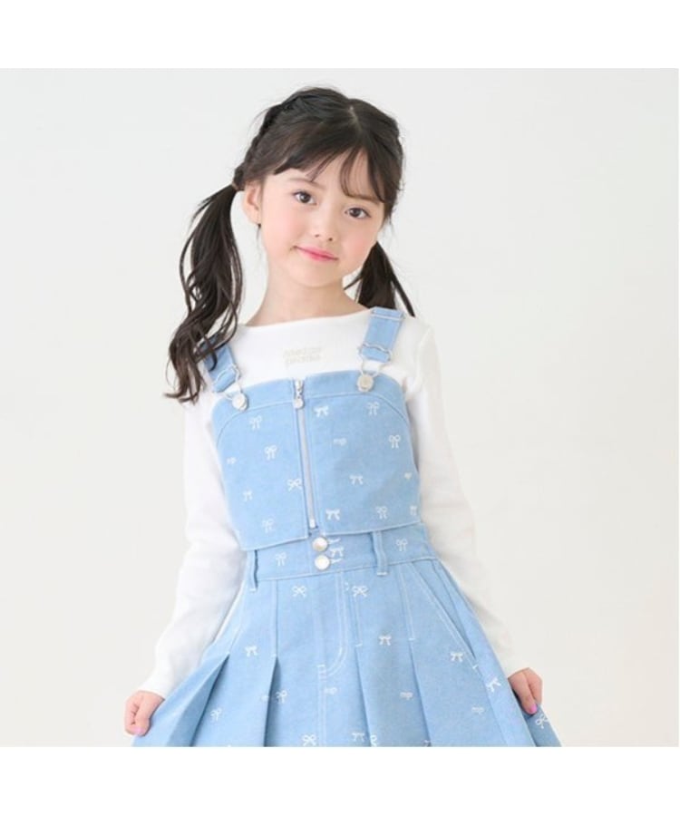メゾピアノ(mezzo piano)のリボン刺繍ビスチェ＆長袖Tシャツセット サックスブルー(090)