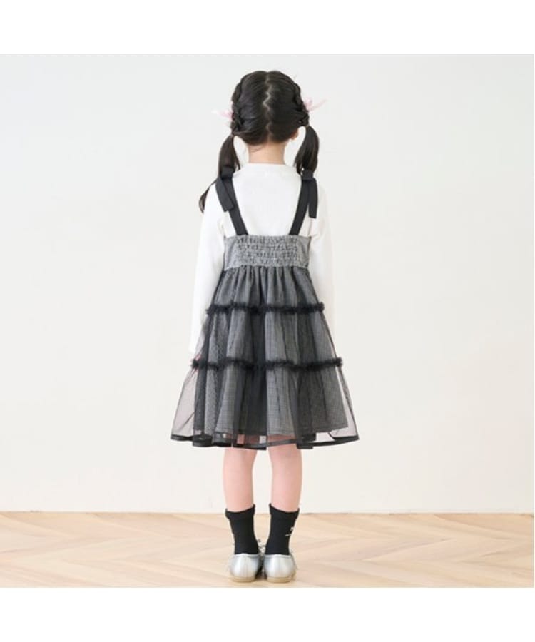 メゾピアノ(mezzo piano)のギンガムティアードチュールワンピース＆長袖Tシャツセット16