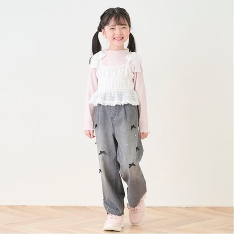 メゾピアノ(mezzo piano)のリボン　デニムワイドパンツ その他