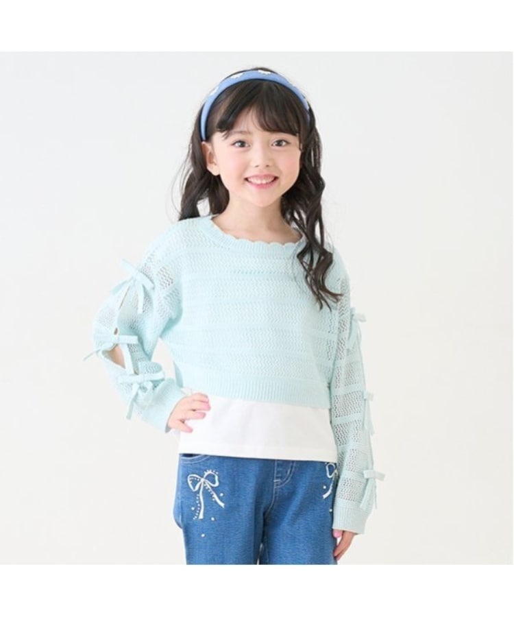 メゾピアノ(mezzo piano)の透かしニット＆Tシャツセット ミントグリーン(021)