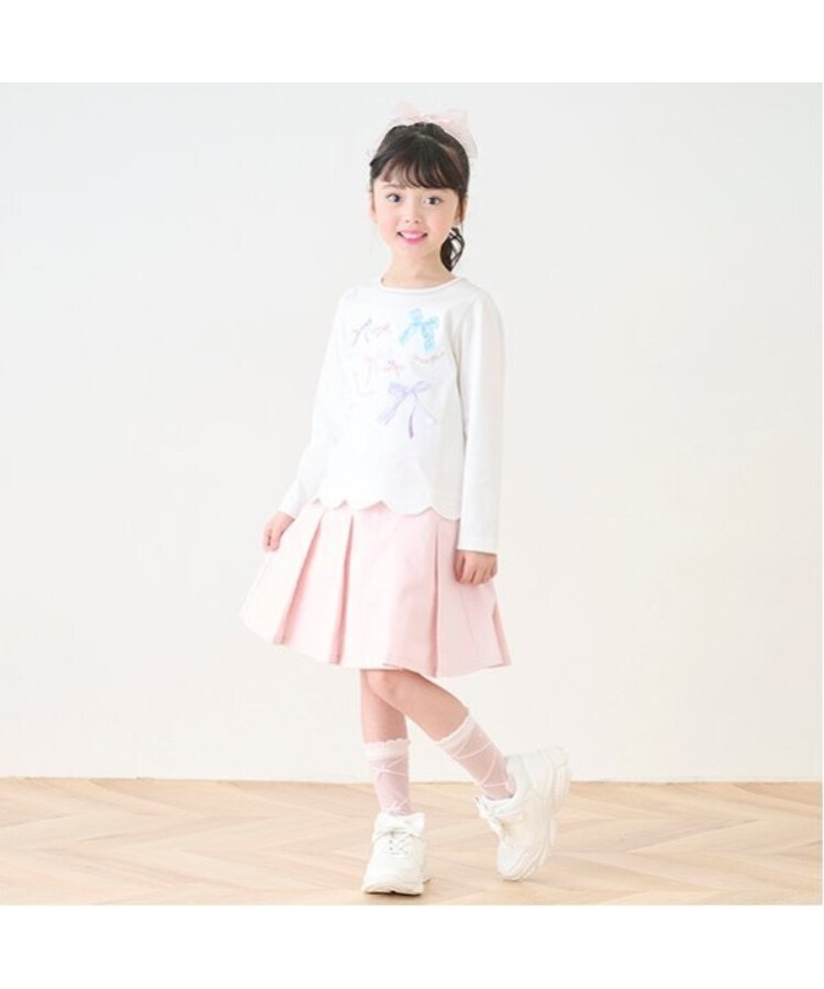 メゾピアノ(mezzo piano)のリボンイッパイ裾スカラップ長袖Tシャツ14