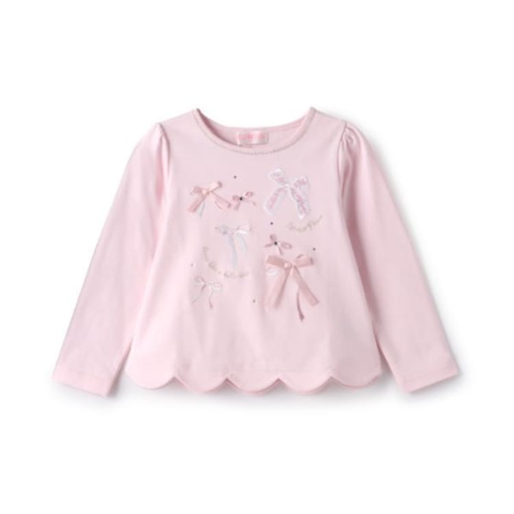 メゾピアノ(mezzo piano)のリボンイッパイ裾スカラップ長袖Tシャツ Ｔシャツ