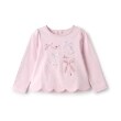 メゾピアノ(mezzo piano)のリボンイッパイ裾スカラップ長袖Tシャツ ピンク(071)
