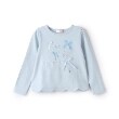 メゾピアノ(mezzo piano)のリボンイッパイ裾スカラップ長袖Tシャツ サックスブルー(090)
