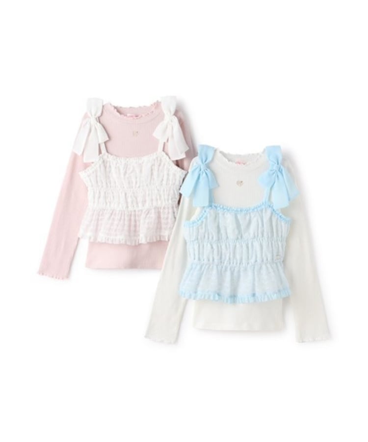 メゾピアノ(mezzo piano)の肩リボンキャミチュニック＆長袖Tシャツセット3