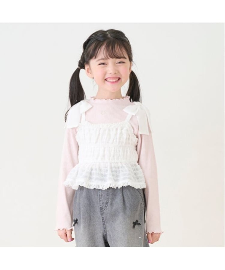 メゾピアノ(mezzo piano)の肩リボンキャミチュニック＆長袖Tシャツセット オフホワイト(003)