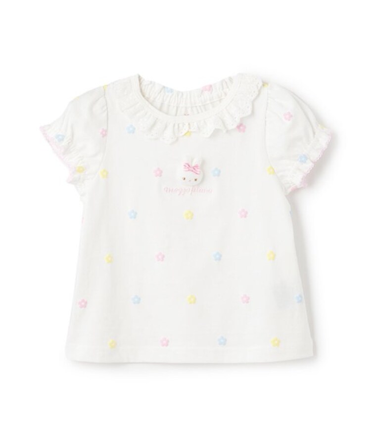 メゾピアノ(mezzo piano)のウサギマスコットつき　お花柄　半袖Tシャツ オフホワイト(003)