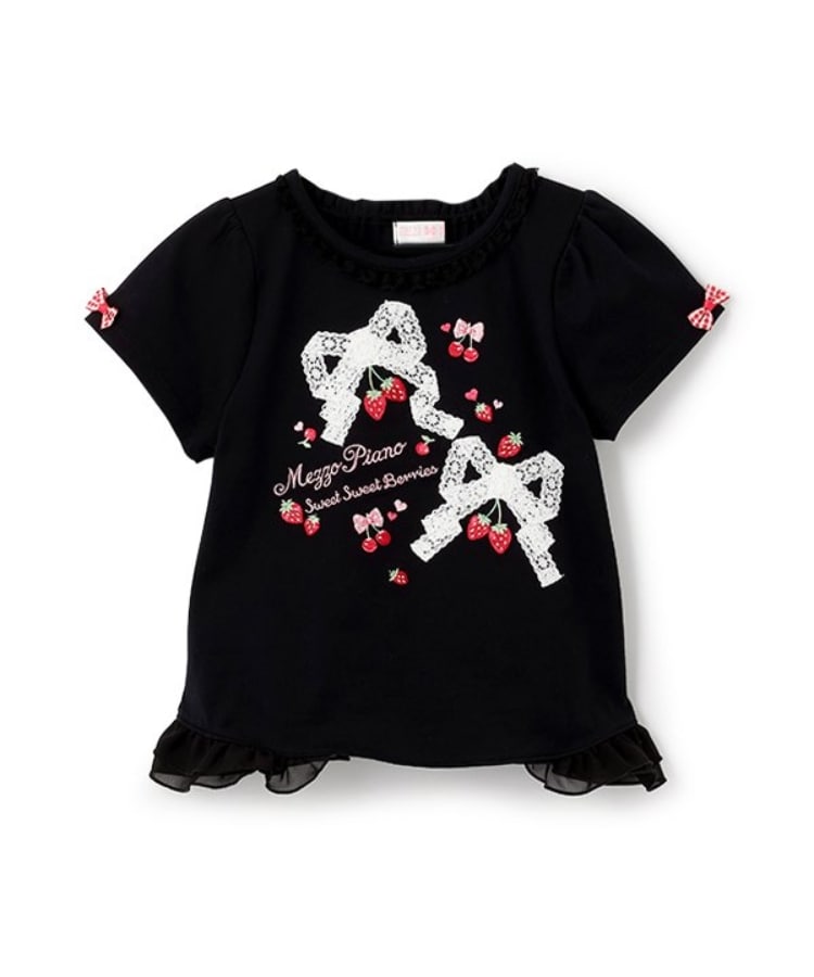 メゾピアノ(mezzo piano)の【人気商品再入荷】【直営店で取り扱い無し】いちごTシャツ ブラック(219)