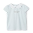 メゾピアノ(mezzo piano)の【人気商品再入荷】【直営店で取り扱い無し】花刺しゅう衿つき　Tシャツ サックスブルー(090)