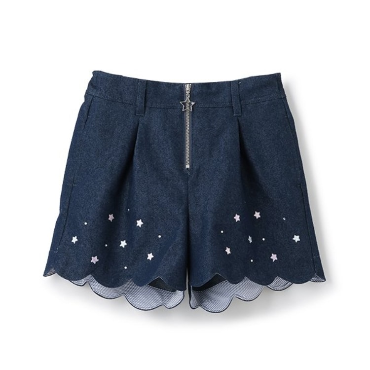メゾピアノ(mezzo piano)の【人気商品再入荷】【直営店で取り扱い無し】フロントZIP　裾スカラップ星刺しゅうショートパンツ その他