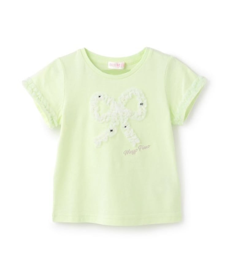 メゾピアノ(mezzo piano)のフリルリボン　半袖Tシャツ グリーン(024)