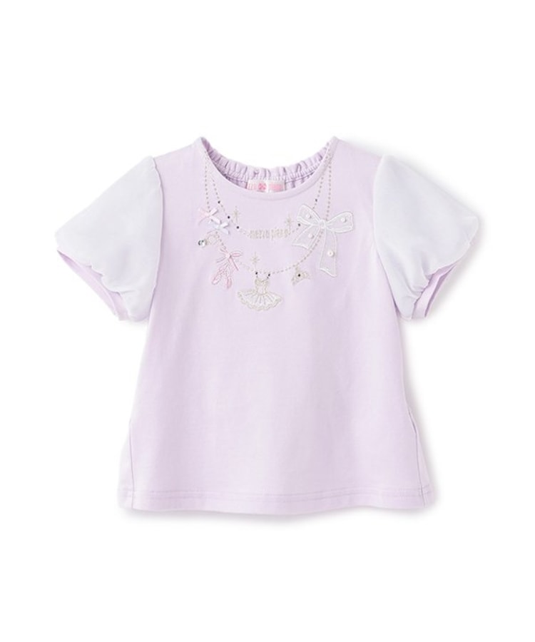 メゾピアノ(mezzo piano)のバレエネックレス刺しゅう　Tシャツ ラベンダー(080)