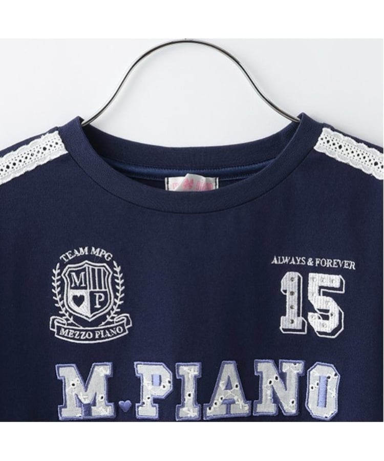 メゾピアノ(mezzo piano)のレースロゴアップリケ　袖ラインTシャツ5