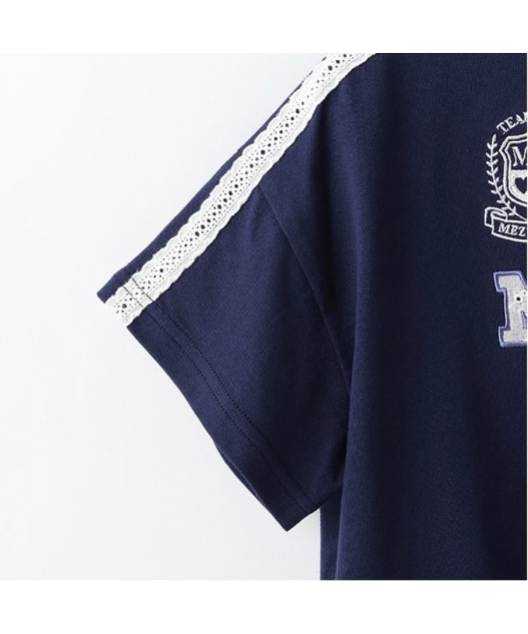 メゾピアノ(mezzo piano)のレースロゴアップリケ　袖ラインTシャツ8